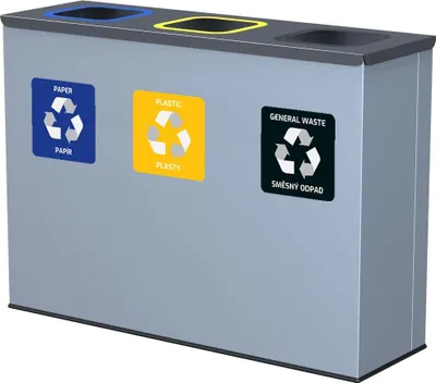 Zdjęcie produktu dla Zestaw do segregacji odpadów Eko Station 3 × 60 l, stal malowana, szary