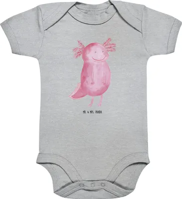 Produktbild von Mr. & Mrs. Panda babykleidung body Axolotl Glücklich 1. - 3. Monat - Heather Grey - Geschenk, Strampler Baby, Lebensfroh, Lurch, Schwanzlurch, Einteiler, Babybody