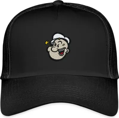 Produktbild von Spreadshirt Popeye Als Stickmotiv Trucker Cap, One size, Schwarz/Schwarz