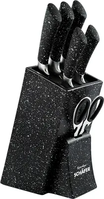 Produktbild von Schäfer Messerblock Messerset Marble Black (7tlg), ergonomische Softgriffe