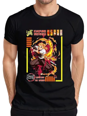 Obrázok produktu pre Kyojuro Rengoku Demon Slayer Kimetsu no Yaiba Flame Hashira Pánske tričko, čierna, XL