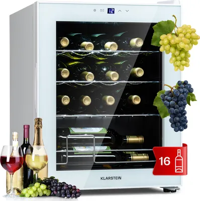 Image de Klarstein Shiraz Cave a Vin, Réfrigérateur à Vin à une Zone, Cave à Vin de Vieillissement, Prosecco et Bière, Ecran Tactile, Réfrigérateur de Bar, Frigo, Étagères en Métal, 5-18°C, 16 Bouteilles