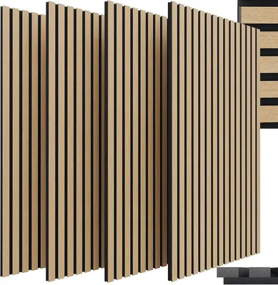 Produktbild von Akustik Wandpaneele Holz - 3D Wandpaneel 120 x 60 x 2,1 cm - Schallabsorbierende Wandverkleidung - Set 4 Stück - Klassische Eiche