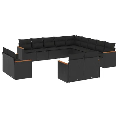 Produktbild von vidaXL 13-tlg. Garten-Sofagarnitur mit Kissen Schwarz Poly Rattan