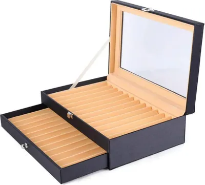 Obrázek produktu pro Pen Holder Box 2 Layer Pen Collector Box 24 přihrádek Fountain Pen Showcase Holder Storage Box Collector Organize Pen Box Pen Collector Black Pens Case