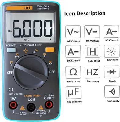 Zdjęcie produktu dla RICHMETERS RM101 True RMS Wielofunkcyjny cyfrowy multimetr LCD DMM DC AC Napięcie Prąd Miernik Rezystancja Dioda Pojemność Tester Pomiar Automatyczna identyfikacja polaryzacji Amperomierz Woltomierz Ohm