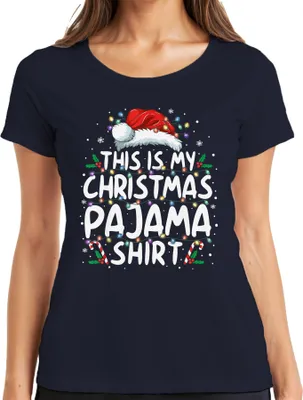 Produktbild von This is my Christmas Pajama Shirt Lichterkette - Weihnachten Xmas Christmas Damen T-Shirt, Navy, 3XL