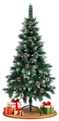 Produktbild von Vigevee Weihnachtsbaum 150cm künstlich, beschneite Kunsttanne mit 20 Tannenzapfen, 300 Zweigspitzen und Metallständer