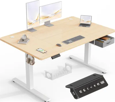 Produktbild von Elektrisch höhenverstellbarer Schreibtisch - Steh-Sitz-Schreibtisch - Höhenverstellbare Arbeitsfläche - Schreibtisch mit Schubladen - Computertisch