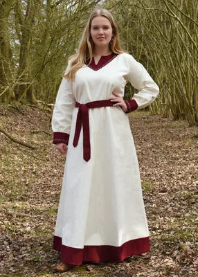 Produktbild von Wikinger Kleid mit Gürtel Jona, weinrot/natur aus Baumwolle - Wikingerkleid - Mittelalterkleid für Damen - Kostüm Größe: XXL