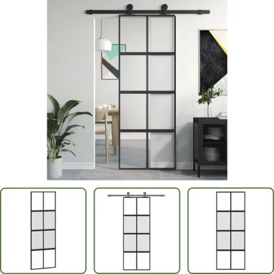 Obrázok produktu pre The Living Store Posuvné dvere čierne 76x205 cm z tvrdeného skla a hliníka