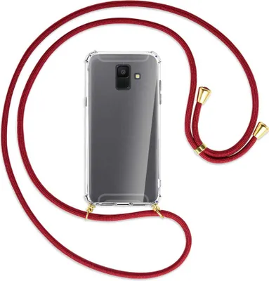 Produktbild von Handykette Backcover-Schutzhülle mit Band (Metall goldfarben) für Samsung Galaxy A6 2018 - dunkelrot