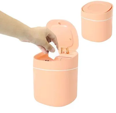 Productafbeelding van Ibenzoa® Mini-afvalbak met scharnierend deksel – compact, 13,5 x 13,5 x 15,5 cm, kunststof, stijlvolle afvalbak voor op tafel of bureau