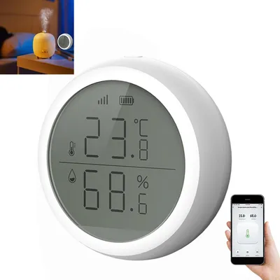 Produktbild von Temperatursensor, Thermometer-Hygrometer, umschaltbar zwischen °C und °F, kompatibel mit Alexa, Google Home, Tuya und Smart Life, -10 bis 50 °C