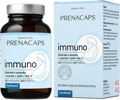 Productafbeelding van Immuno Knoflookextract, Acerola, Zink, Vitamine C, 60 capsules, 60 porties, 505 g, Prenacaps, FORMEDS