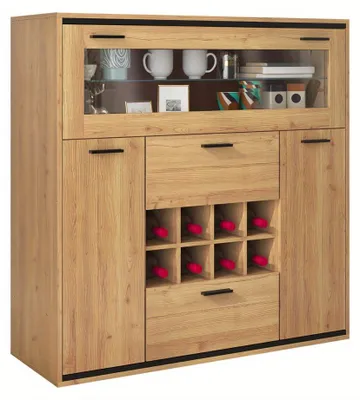 Image de Meuble de rangement - Armoire - Buffet - Commode - Meuble - Style rustique - Double porte et porte-bouteilles à vin