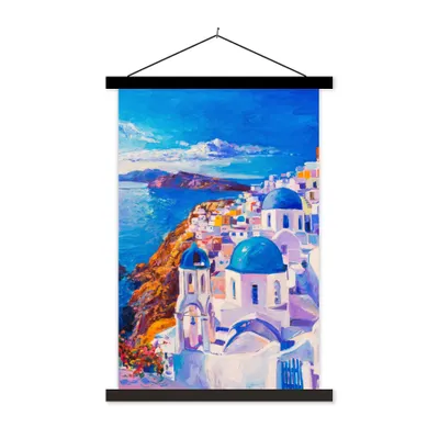 Produktbild von MuchoWow® Textilposter Malerei - Griechenland - Wasser - Öl 40x60 cm mit schwarzem Rahmen - Wanddekorationen