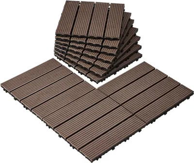 Produktbild von Terrassenfliesen-Set, 27 Stück, Balkonfliesen 30x30 cm, Klickfliesen, wasserdichter Kunststoffboden für den Außenbereich, Bodenbelag für Terrasse, Pool, Balkon, Garten, Dunkelbraun