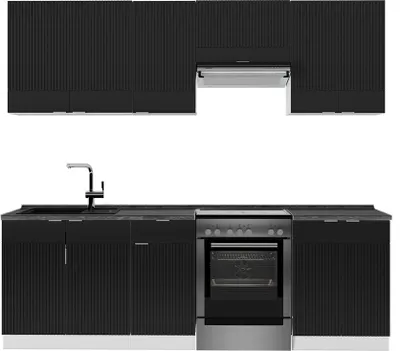 Produktbild von Küchenzeile Vicco Fame-Line Schwarz gestreift/Weiß 240 cm , AP Anthrazit, Model 51096