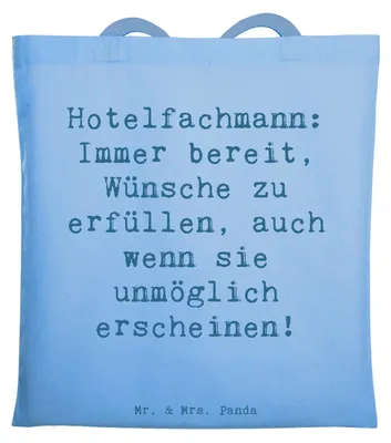 Produktbild von Mr. & Mrs. Panda Tote Bag Spruch Hotelfachmann Zauber - Sky Blue - Geschenk, Serviceorientiert, Shopping Tasche, Jutetasche, Reservierungen, Beruf, Geschenke mit Herz