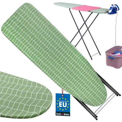 Image de Table à repasser KOTARBAU® Table à repasser réglable 118 x 36 cm avec support pour fer à repasser Housse de protection Motif à carreaux verts