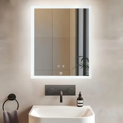Produktbild von WISFOR Kleiner Badspiegel mit Beleuchtung 50×60cm, LED Badspiegel mit Touch Schalter Beschlagfrei Speicherfunktion
