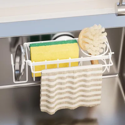 Obrázek produktu pro Solidchoice – Držák na houbičky 4 v 1 s přísavkou – bílý