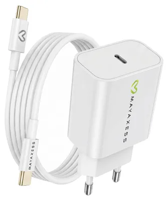 Zdjęcie produktu dla Mayaxess, zasilacz 20 W do iPhone'a 16e + kabel USB-C 1 m, biały