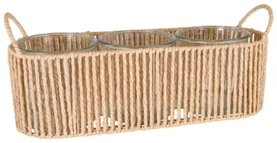 Imagen del producto de Macetas beige de 40 x 14 x 17 cm con 3 insertos de vidrio