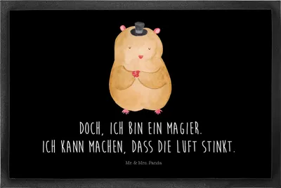 Produktbild von Mr. & Mrs. Panda Fussmatte Hamster Hut 50 x 75 cm - Schwarz - Geschenk, Schmutzmatte, fußmatte, Bodenvorleger, Zauberer, Zylinder, Magier, Zwerghamster, Vorleger