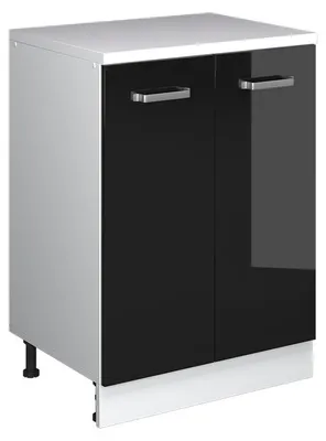 Obrázek produktu pro Kuchyňská skříňka pod šikmou střechu Vicco R-Line Černý vysoký lesk 60 cm bez šikminy se 2 dveřmi, Model 61779