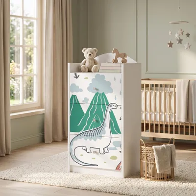 Produktbild von Kinderkommode Weiß mit 3 Schubladen, Schubladenkommode mit schönem Aufdruck, Wäschekommode Kinderzimmer Babyzimmer Unisex