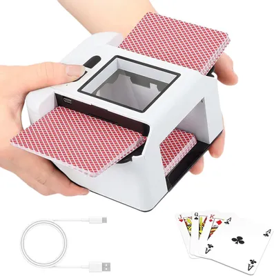 Produktbild von Elektrischer Kartenmischer für 1 bis 2 Spiele, automatisch und manuell, mit Ein-Knopf-Funktion, wiederaufladbar (2000 mAh), für Poker, Blackjack, UNO, Skip-BO, Phase 10 (B)