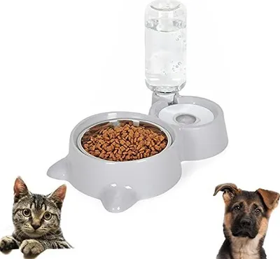 Produktbild von Fütterungsschale, Automatikschale Wasserspender, 500 ml Trinkflasche, Hunde kleine mittelgroße Katzen, grau