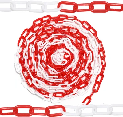 Immagine prodotto di Catena di barriera Clanmacy catena di plastica rossa bianca spessa 6 mm per parcheggi e barriere di parcheggio 25 m