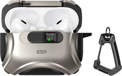 A protective case for AirPods Pro 3 with a carabiner clip.