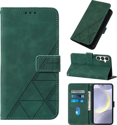 Produktbild von Galaxy S25 Hülle, Schlank Prägung Leder Kartenfächer Schutzhülle mit Ständer für Samsung Galaxy S25 Grün