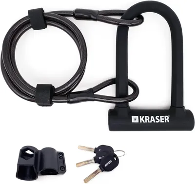 Productafbeelding van Beugelslot fiets 16 mm - Met staalkabel 120 cm en houder