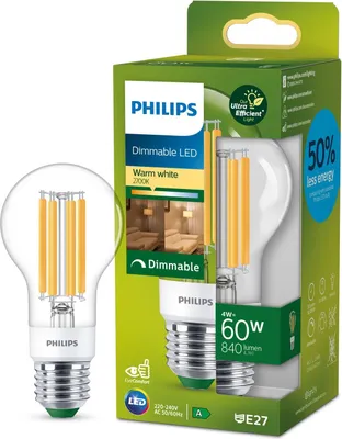 Immagine prodotto di LED E27 Normale 4W (60W) Trasparente Dimmerabile 840lm 2700K Classe energetica A