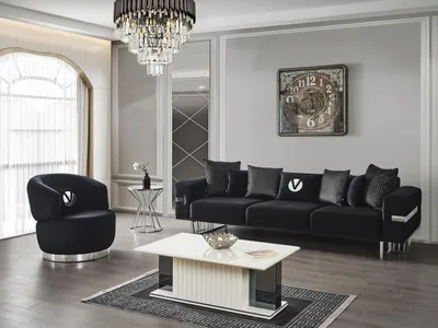 Immagine prodotto di Set soggiorno moderno divano nero poltrona nera tavolino nuovo