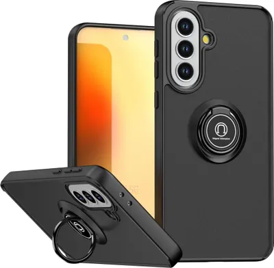 Image de Coque de protection pour Samsung Galaxy A37 5G série Q Shadow, en TPU + anneau en PC, noir