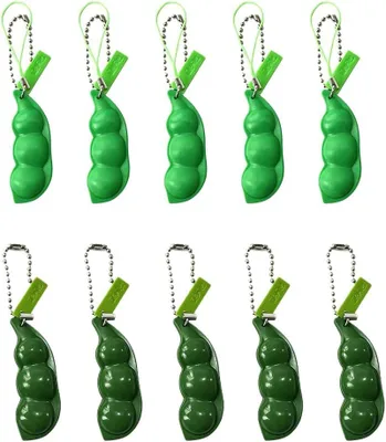 Productafbeelding van Edamame sleutelhangers - Set van 10 - Lichtgroen en donkergroene knijperwten