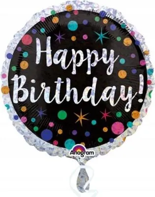 Obrázek produktu pro Folienballon Happy Birthday Polka Dot schwarz 43cm