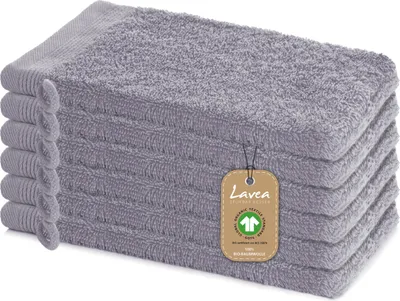 Produktbild von Lavea® 6er Set Waschlappen 16x22 cm, Waschhandschuhe Bali Frottee für Gesicht & Körper, kleine Handtücher, 100% GOTS Baumwolle, Premium Frottier, Hellgrau