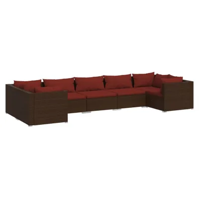 Produktbild von 7-tlg. Garten-Lounge-Set mit Kissen Poly Rattan Braun
