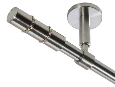 Produktbild von Gardinenstange Set Edelstahl Look Metall Ø 16mm zur Deckenträger 1-lauf Modern mit Kristall, Länge wählbar D11 E26