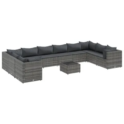 Produktbild von vidaXL 11-tlg. Garten-Lounge-Set mit Kissen Grau Poly Rattan