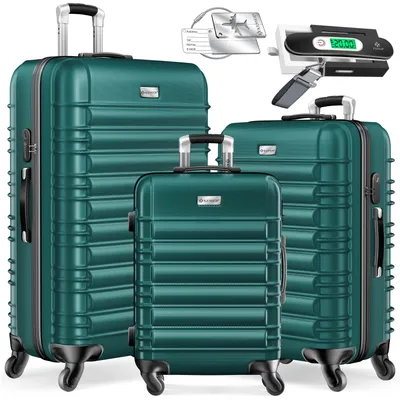 Immagine prodotto di KESSER® Set valigie rigide da 3 pezzi - Set valigie rigide da viaggio - Set trolley - Valigie con bilancia integrata + etichetta per bagagli - Valigia con rotelle - Serratura - 4 rotelle - Scocca rigida in ABS - Manico telescopico - Taglie M-L-XL
