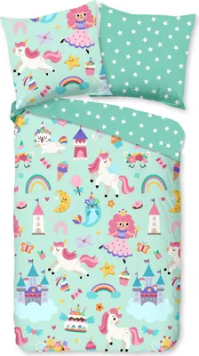 Obrázek produktu pro Dobré ráno KinderBettbezug "jednorožec, princezna, duha" - Minze - (135x200 cm) - Baumwolle