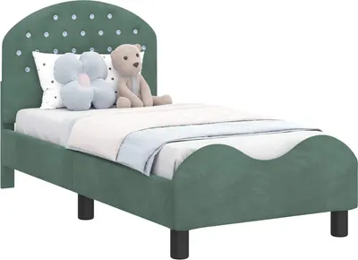 Image de vidaXL Sommier de lit d'enfant avec tête de lit vert mer 70 x 140 cm velours
